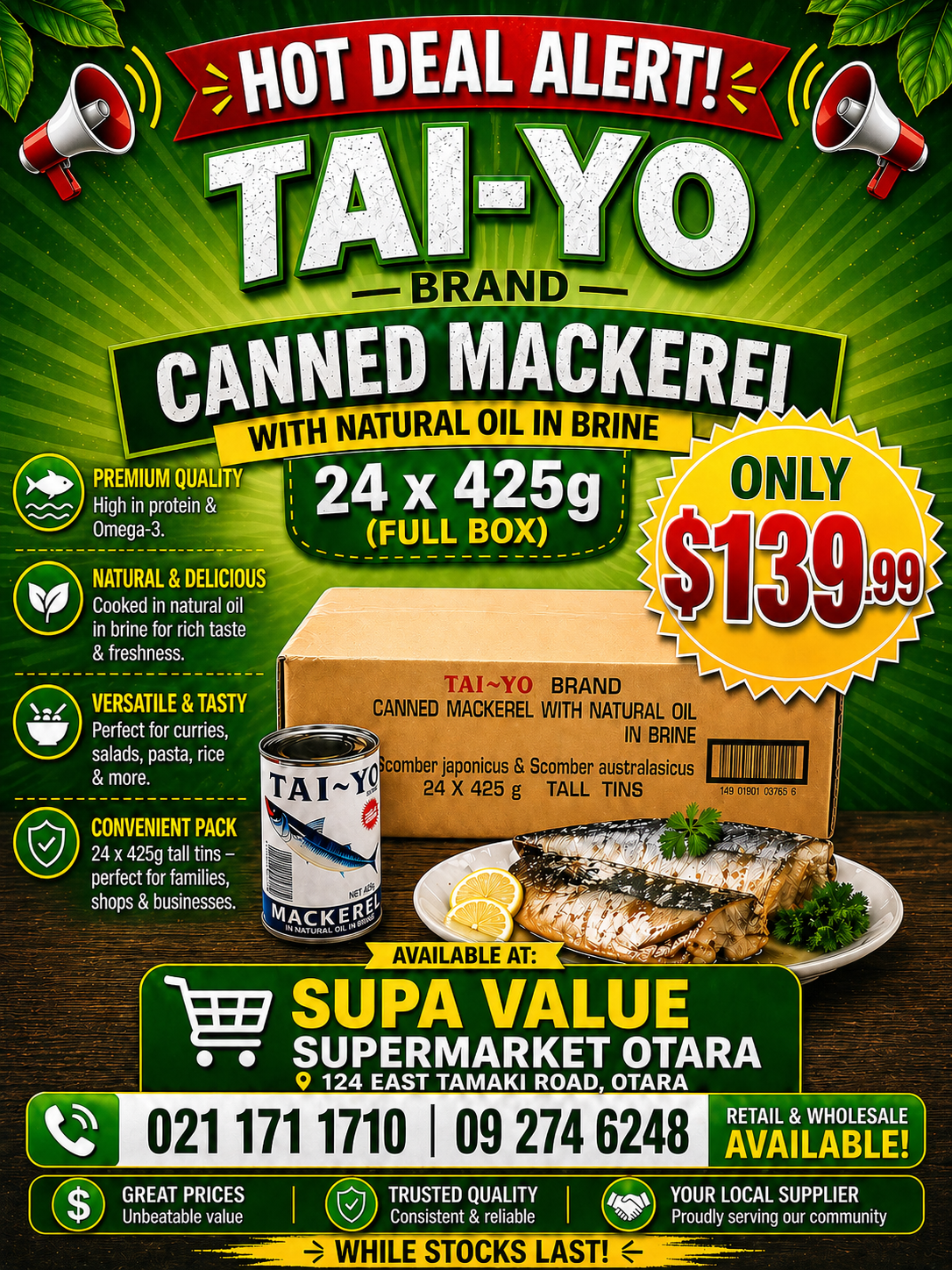 Tai~yo tin fish Box 425gX24