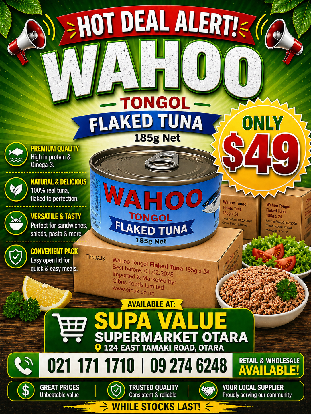 Wahoo tuna flake 185g box